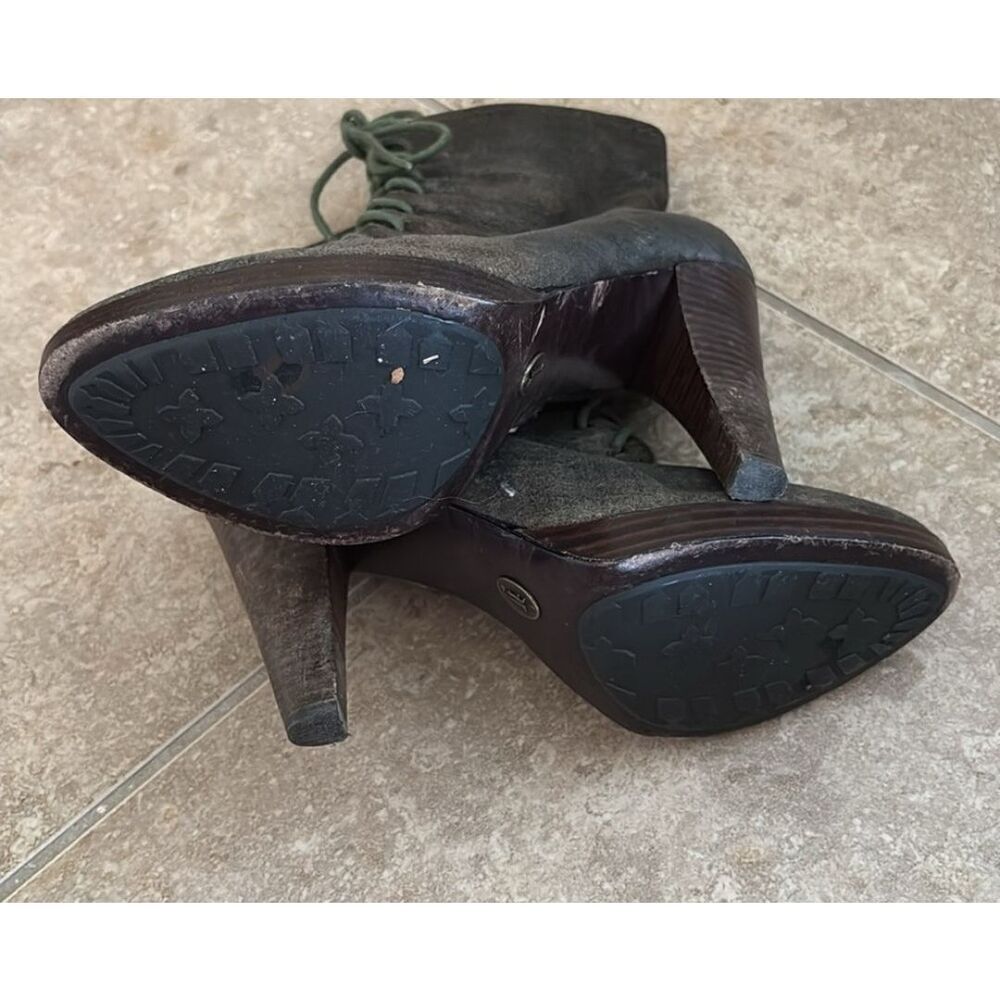 Frye Harlow Lace Up Boots Womens Size 8.5M Brown Distressed Leather Heels - Picture 5 of 6